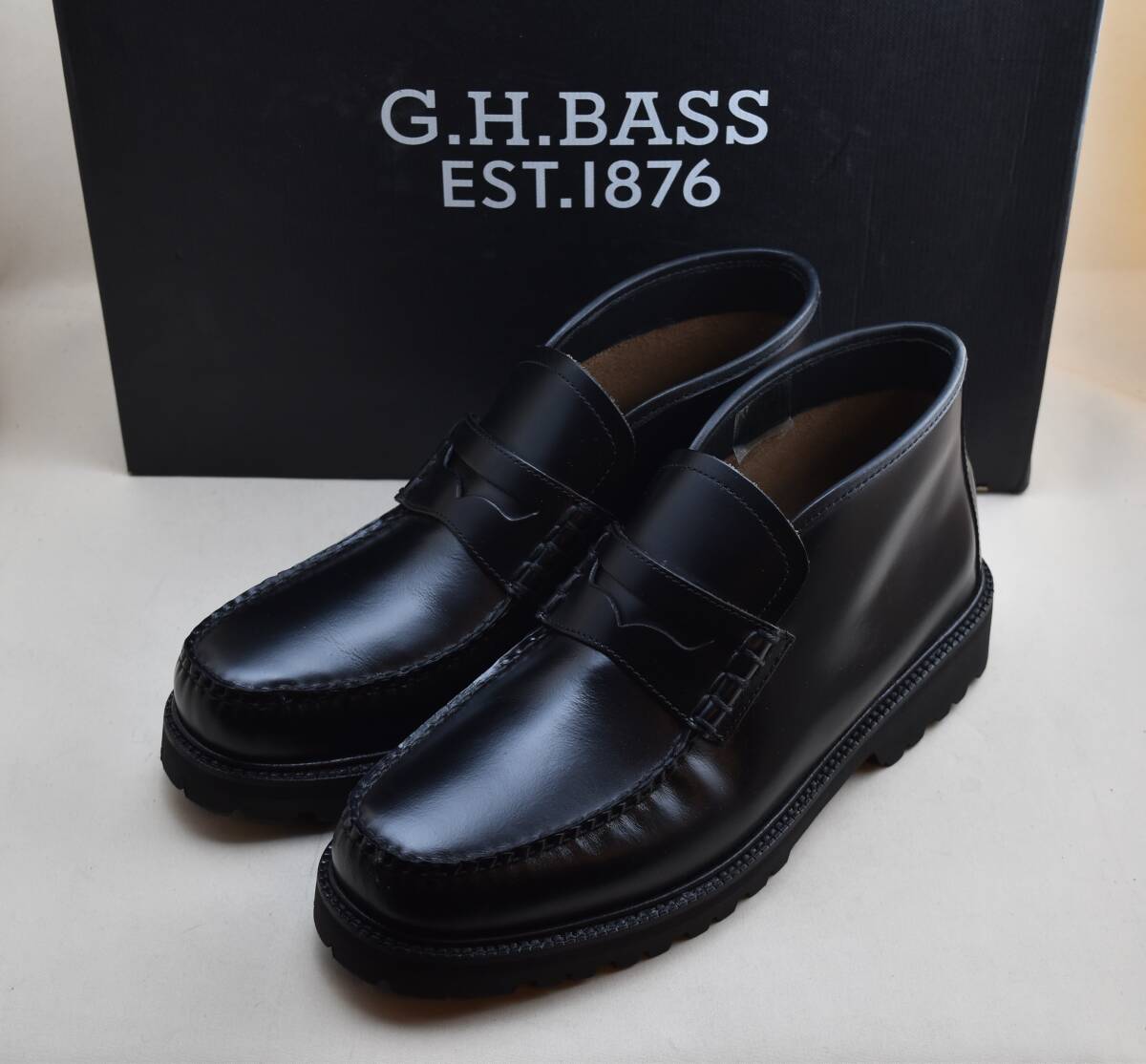 G.H BASS ジーエイチバス バス 新作ハイカットローファー 軽量ラバーソール ブラックレザー US10 27.5-28cm相当 未使用品拍卖