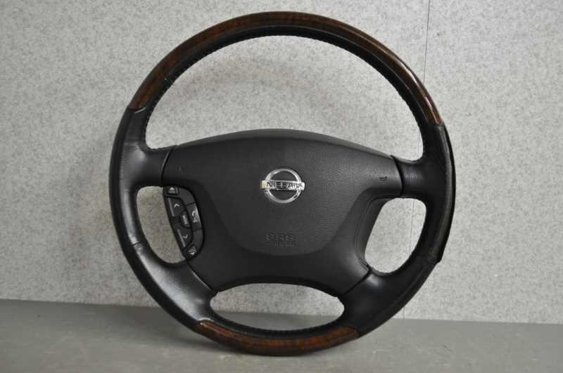 ☆エルグランド ハイウェイスター 後期 (ME51) ステアリング ホイール ハンドル スイッチ ホーンパット付 レザー ウッドコンビ s017278C拍卖