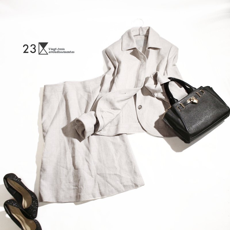 美品 23区 株) オンワード樫山 上品 春 夏 ラメ ツイードジャケット スカート スーツ 上下セット フォーマル 9号 11号 入学式 セレモニー拍卖