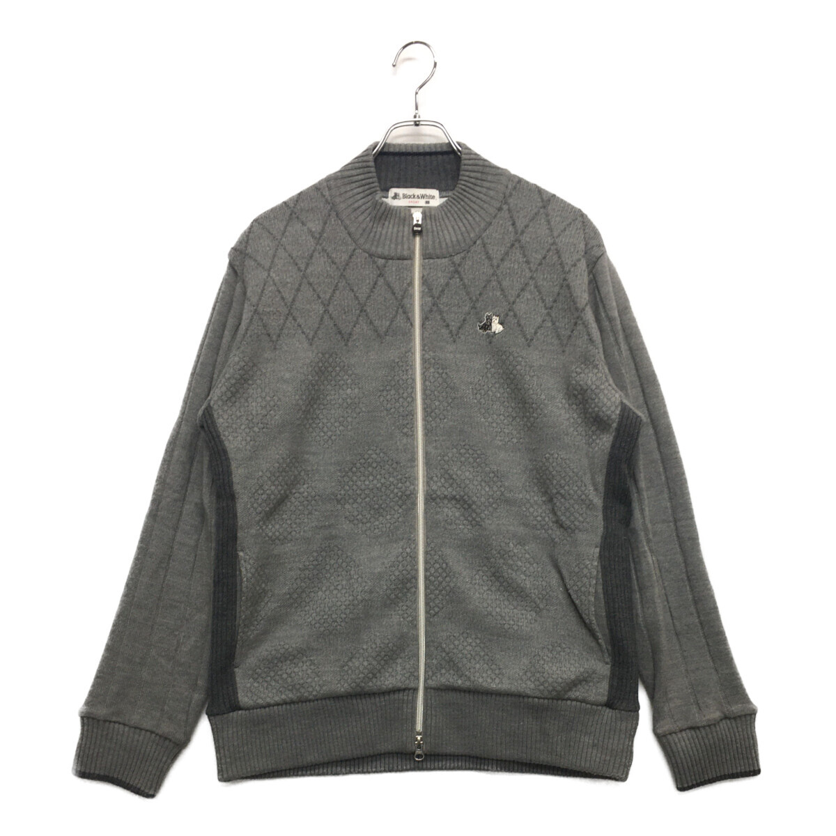 coco 中古【値下げ】 ブラック&ホワイト BLACK&WHITE メンズ ニットアウター LL グレー 裏地付き 長袖ダブルジップアウター 107561拍卖