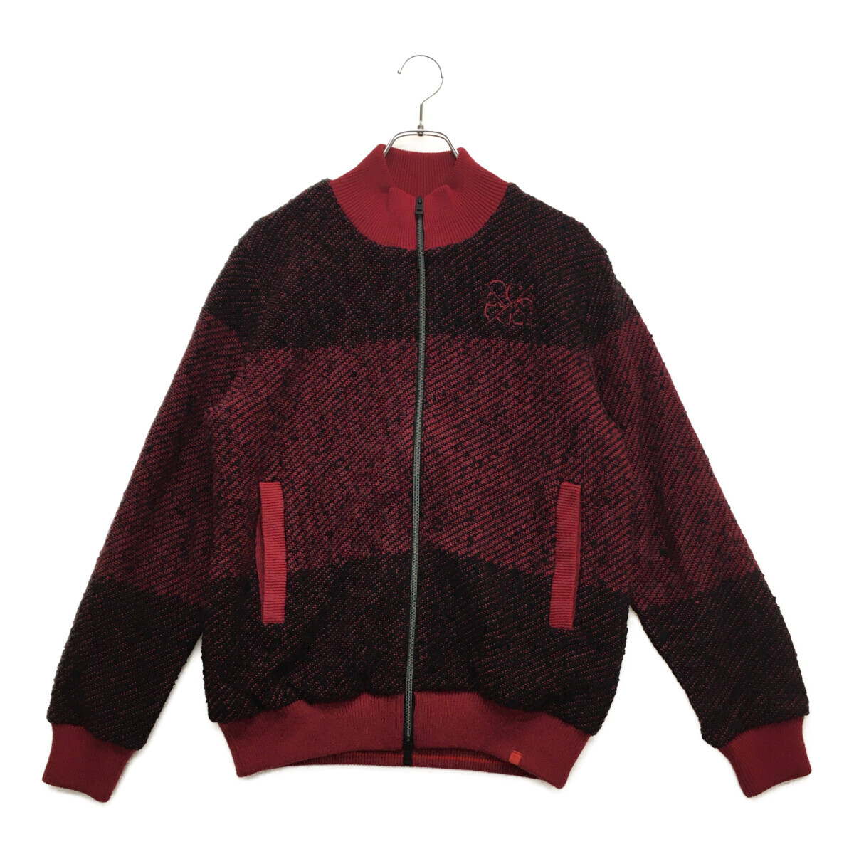coco 中古【値下げ】 キャロウェイ Callaway メンズ ニットアウター L ボルドー 赤系 裏地付き 総柄 長袖ダブルジップブルゾン 97846拍卖