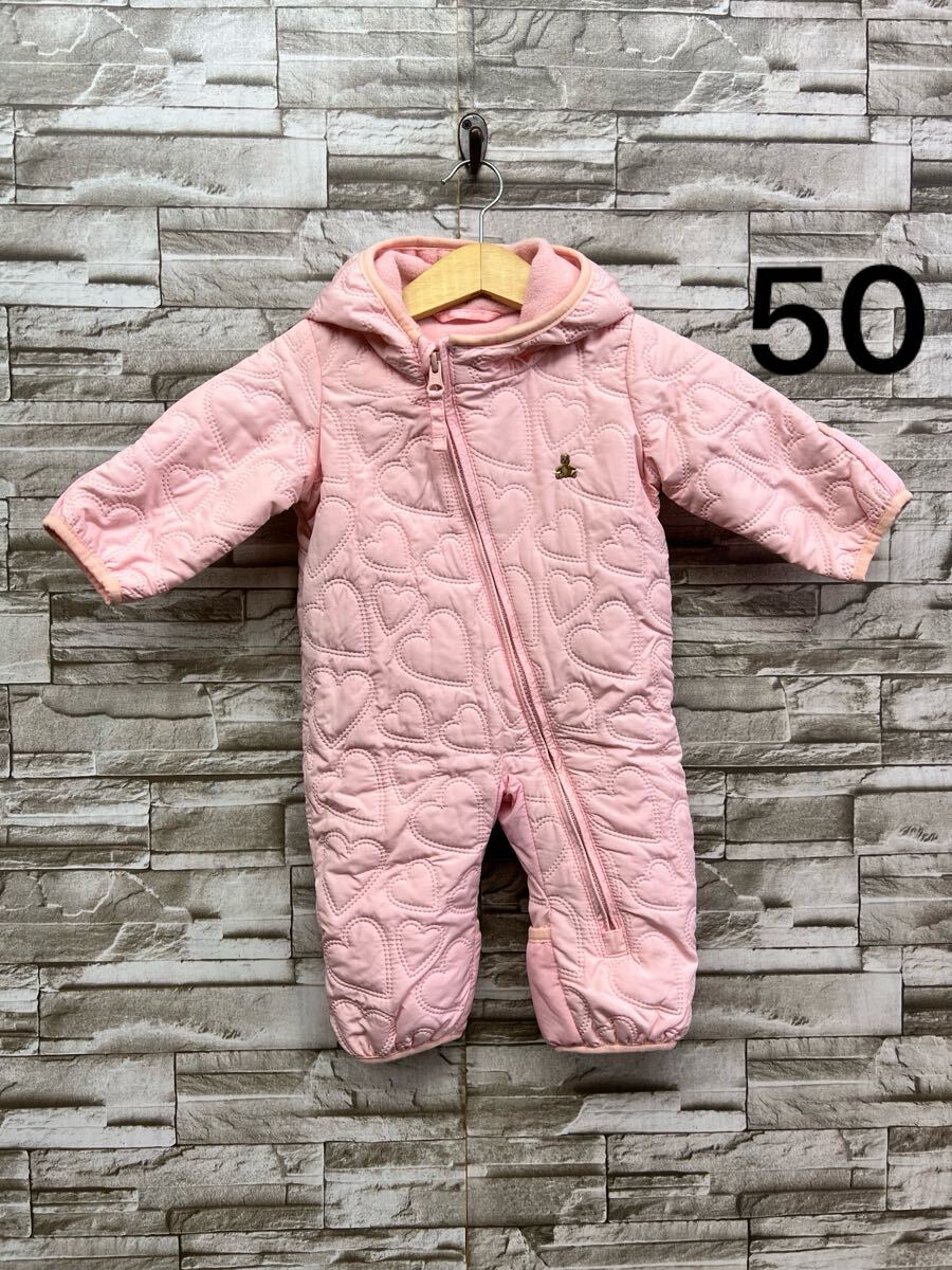 50 baby GAP ベビーギャップ ギャップ ピンク ジャンプスーツ カバーオール つなぎ 防寒 ベビー 女の子拍卖