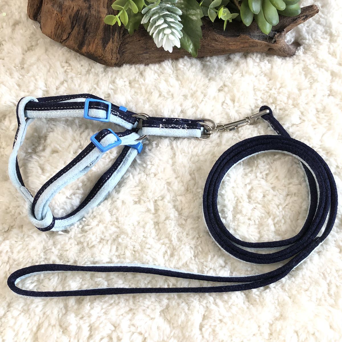 ★同梱お得★胴輪&リード・小型犬・ツートンシリーズ-No.29・青♪拍卖