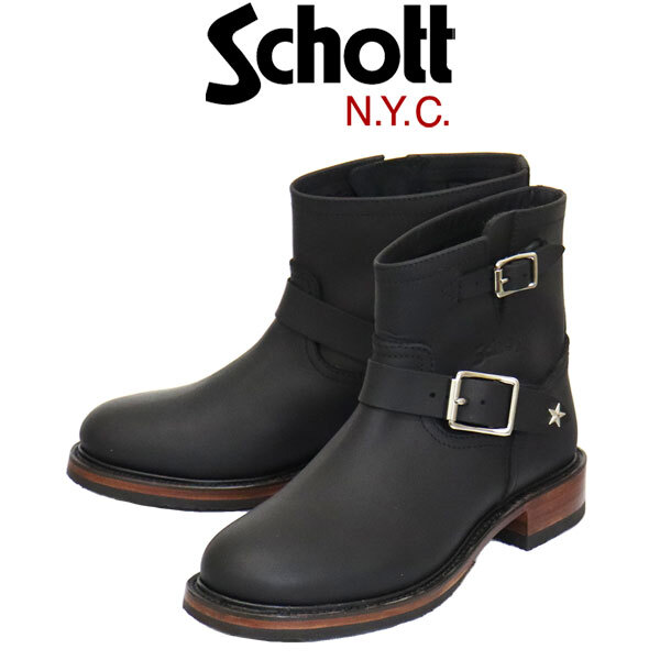 Schott (ショット) S35503T 5991002 SHORT ENGINEER BOOTS サイドロゴ ショート エンジニア レザーブーツ Black SCT018 US8-約26.0cm拍卖
