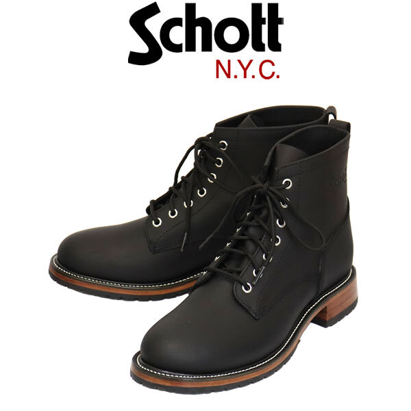 Schott (ショット) OSC S25506 Magnum Boots マグナム プレーントゥ レザーブーツ Black SCT021 US8-約26.0cm拍卖