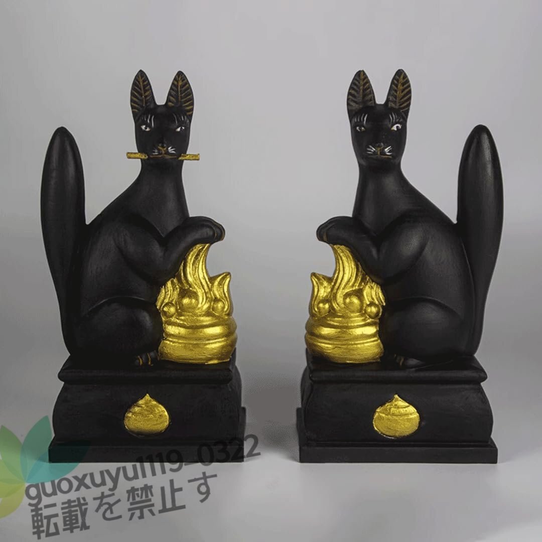 稲荷神の神使 御守狐 トゥギニ天 極彩色 木製 招財開運 総高14cm 木彫りの置物拍卖
