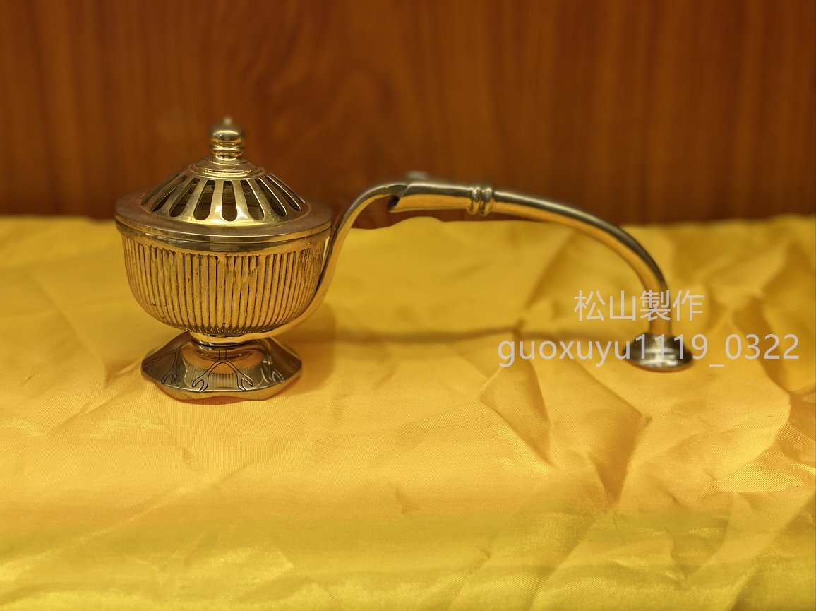 密教法具 寺院用仏具」柄香炉 真鍮製磨き仕上げ 大々型拍卖