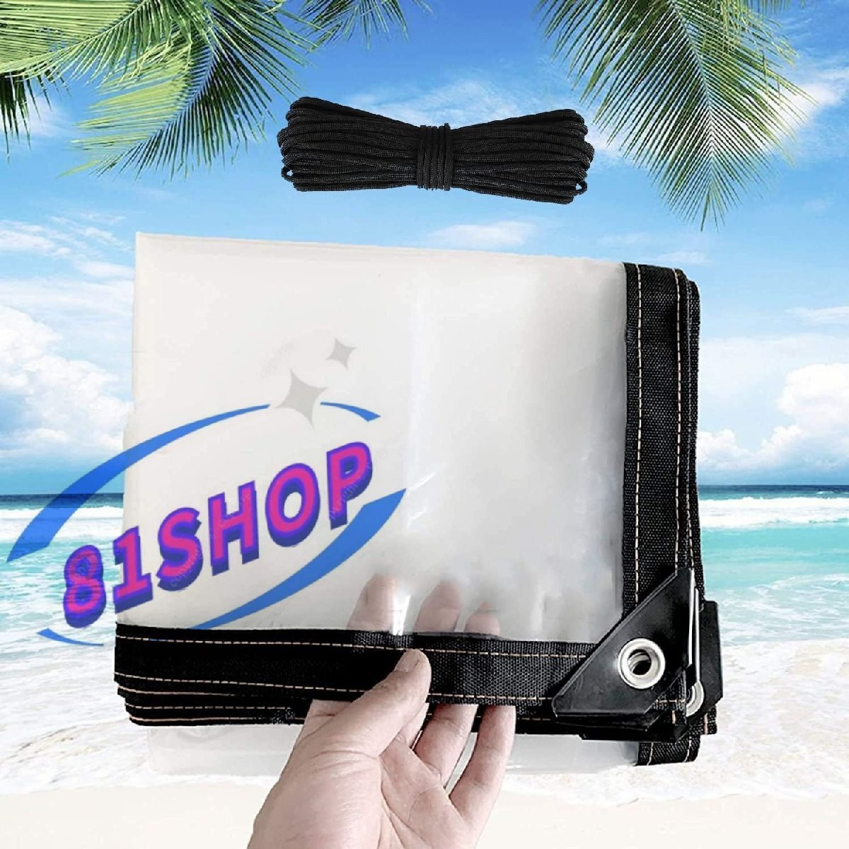 「81SHOP」PVC透明な防水シート 2mx2m 防風防雨、温室、ウィンターガーデン、屋根、パティオ、バルコニー、ガレージ用拍卖