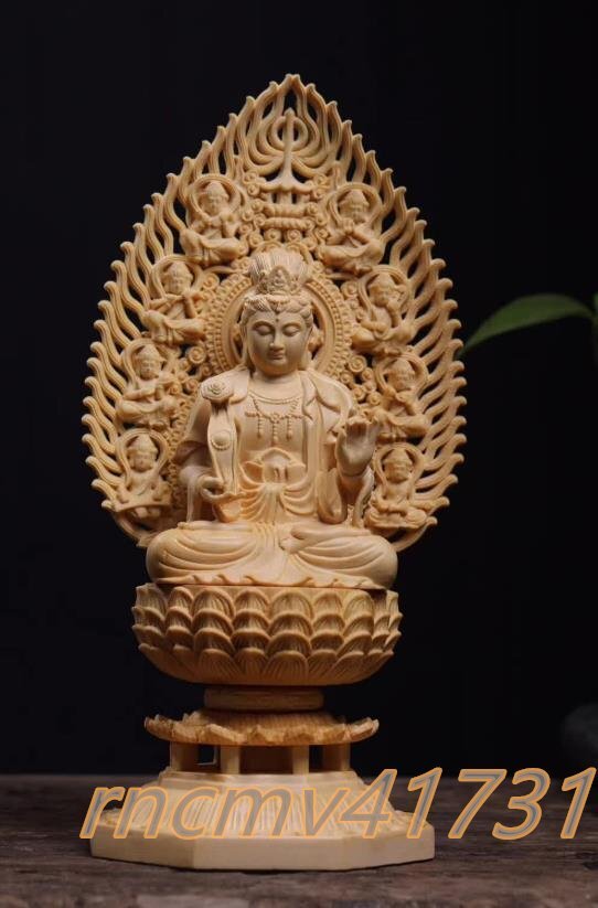 「81SHOP」仏教美術 精密彫刻 仏像 手彫り 木彫仏像 普賢菩薩座像 高さ約28.5cm拍卖