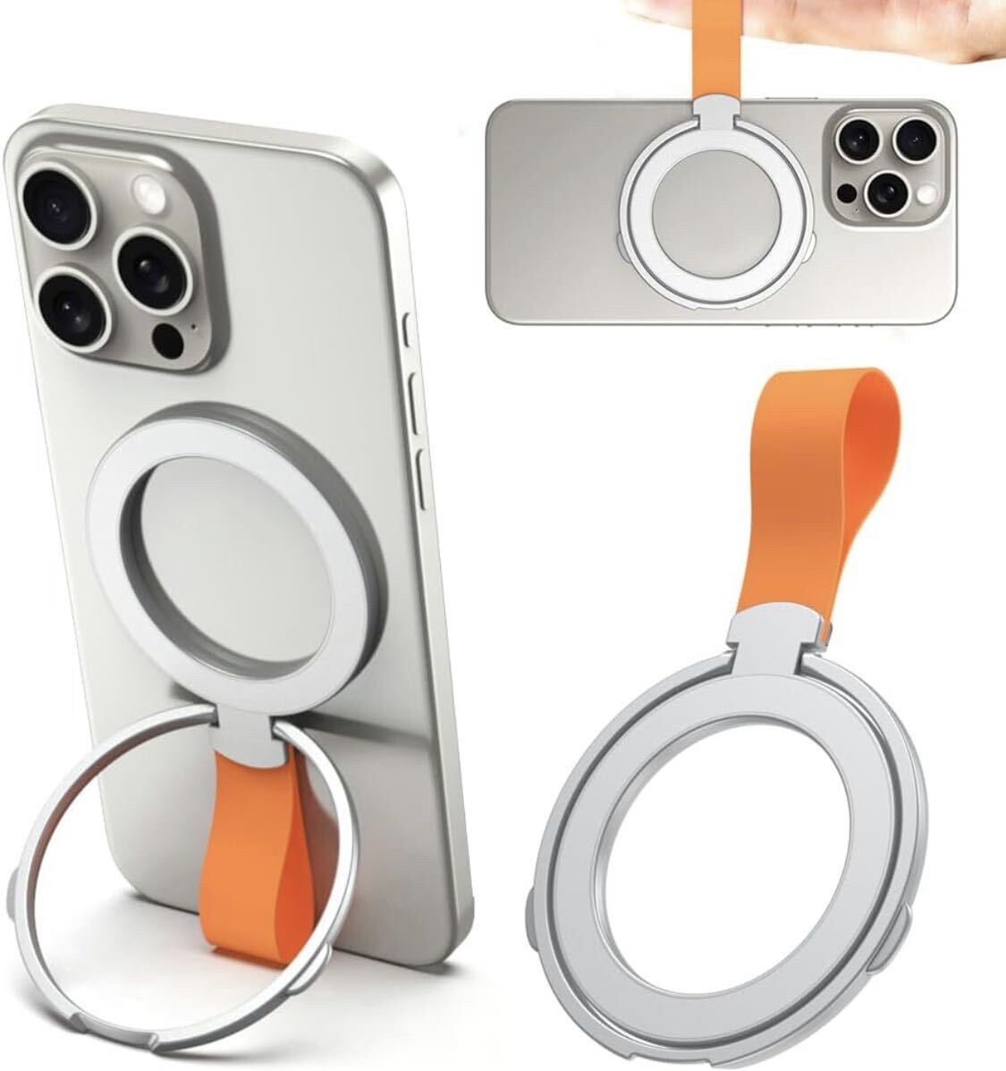 スマホマグネットリング 手提げループ付きMagsafe対応 360度回転 角度調整可能 バンカーリング スマホスタンド機能拍卖