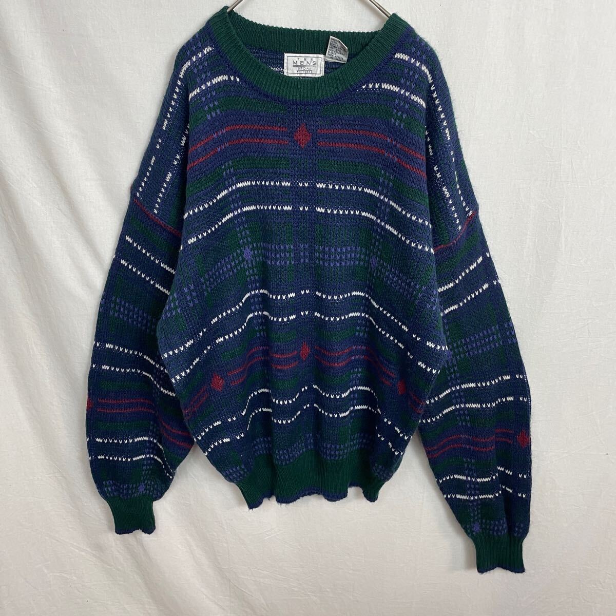 90's the men's store SEARS 総柄ニットカーディガン 古着 Lサイズ ヴィンテージ 拍卖