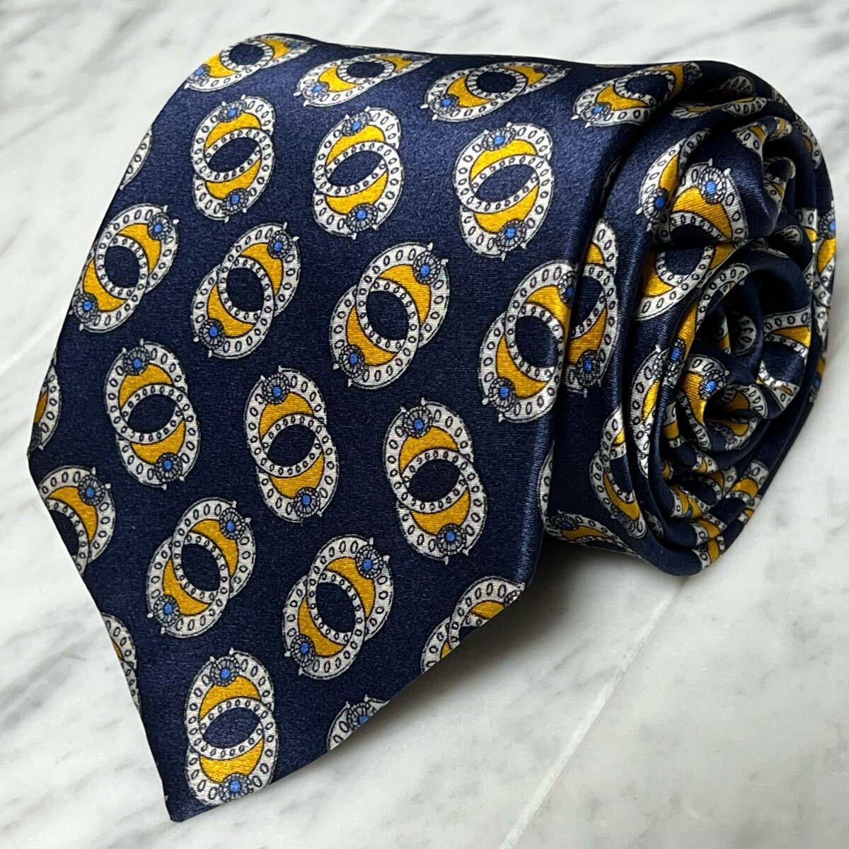 770円~ LANVIN ネクタイ ネイビー グレー 光沢 総柄 (B2)拍卖