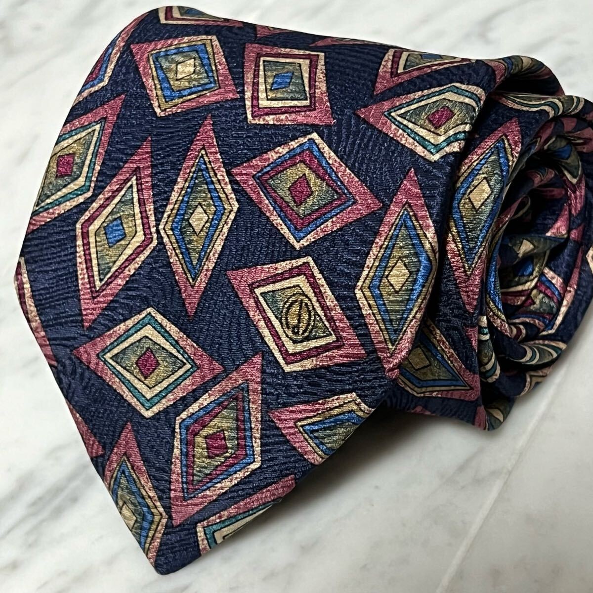 999円~ dunhill ネクタイ ネイビー 小紋 ワンポイントロゴ 総柄 (B1)拍卖