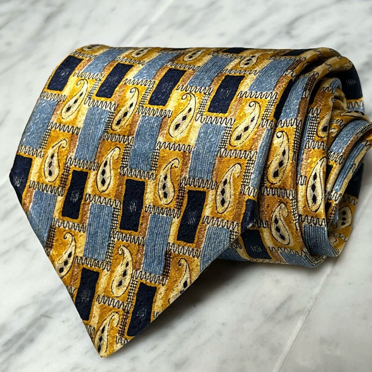 999円~ renoma ネクタイ ブルー ネイビー ペイズリー柄 総柄 (B7)拍卖