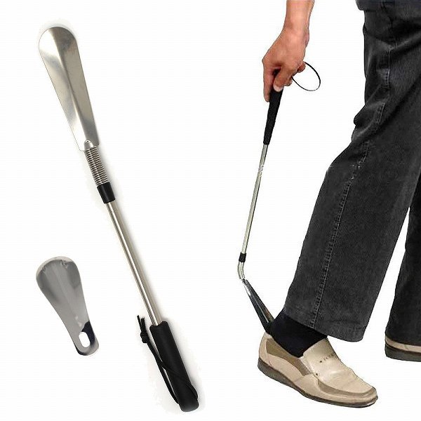 「bvy-a2」 アウトレット ステンレス 靴べら 2点 セット 伸縮 バネ くつべら 40.5-77.5cm 短ヘラ 靴べら 携帯拍卖