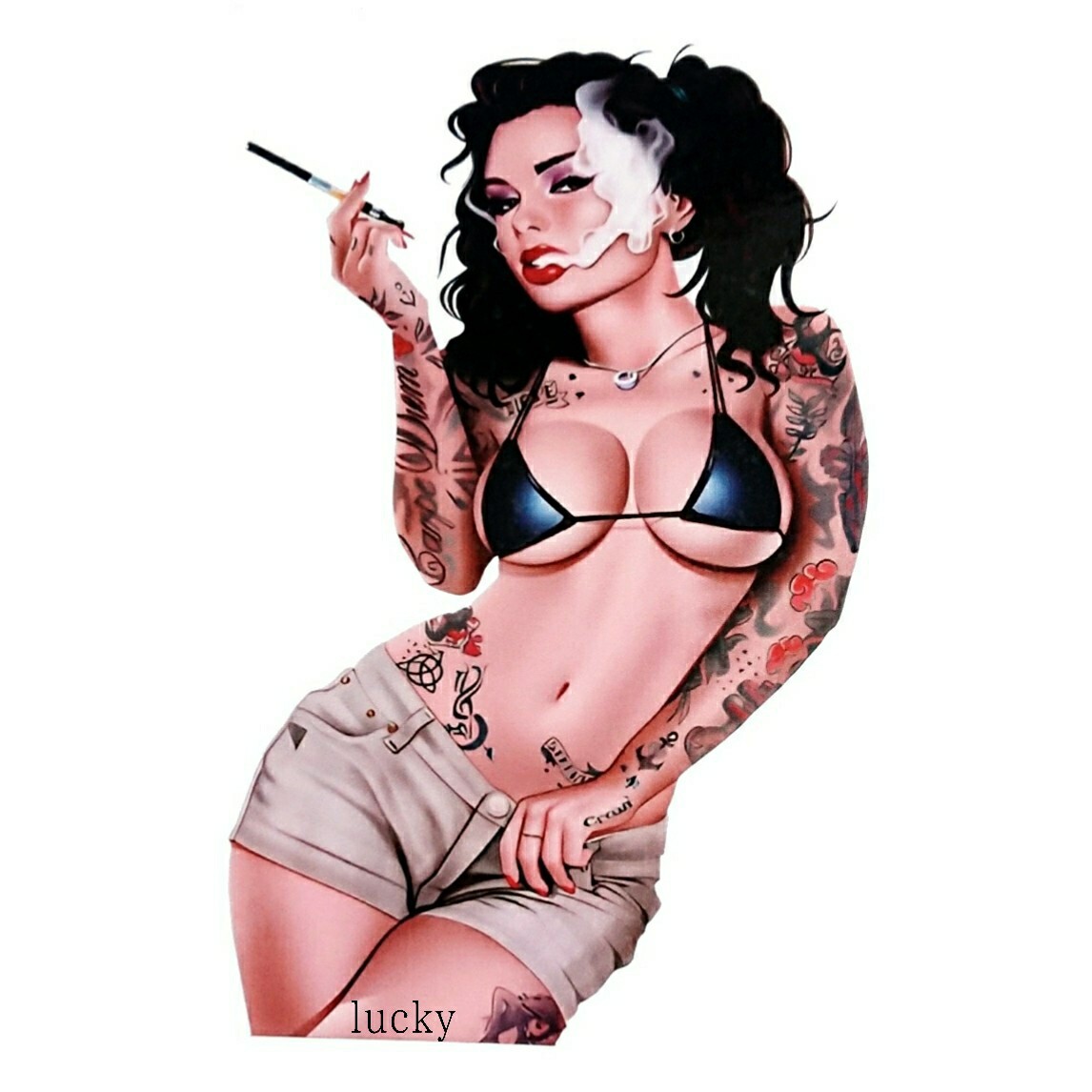 転写 ステッカー 車 カッティングステッカー シール デカール タトゥー 刺青 煙草 煙管 水着 黒髪 セクシー ガール バイク 装飾 luk432拍卖