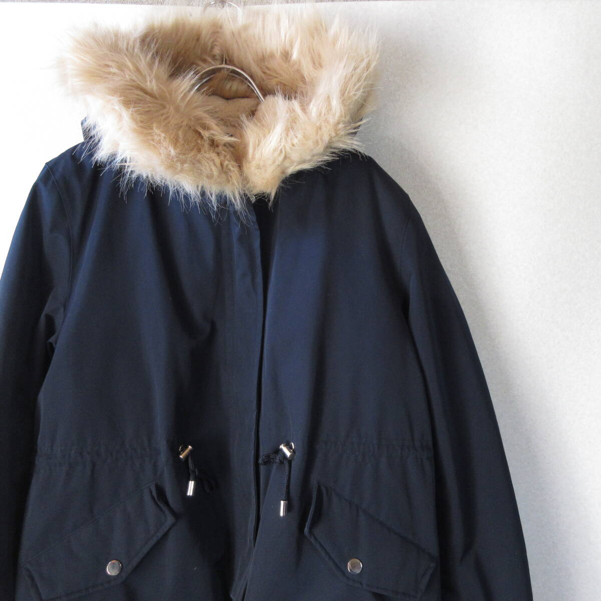 ○美品 ZARA WOMAN ザラ◆中綿入り ジャケット ファーフード アウター◆レディース ネイビー Mサイズ拍卖