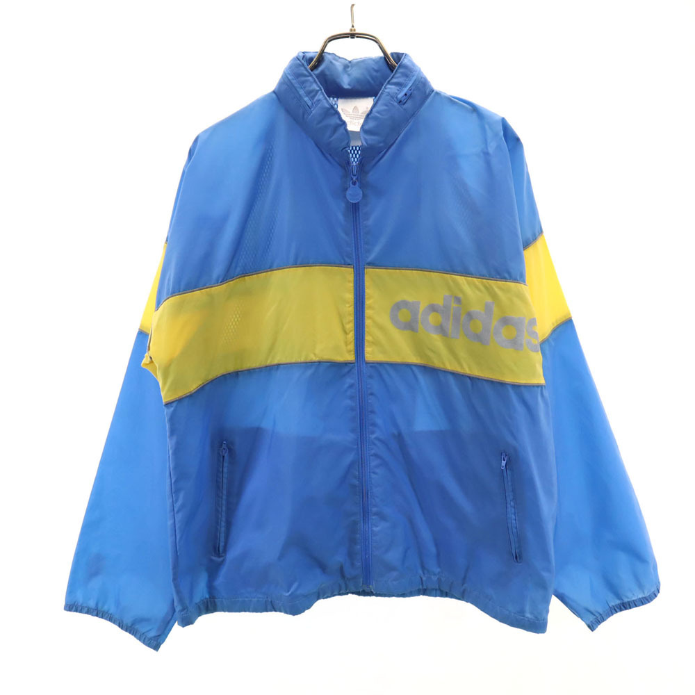 adidas アディダス 80s 90s オールド ツートンカラー ウインドブレーカー ブルー フード付き メンズ拍卖