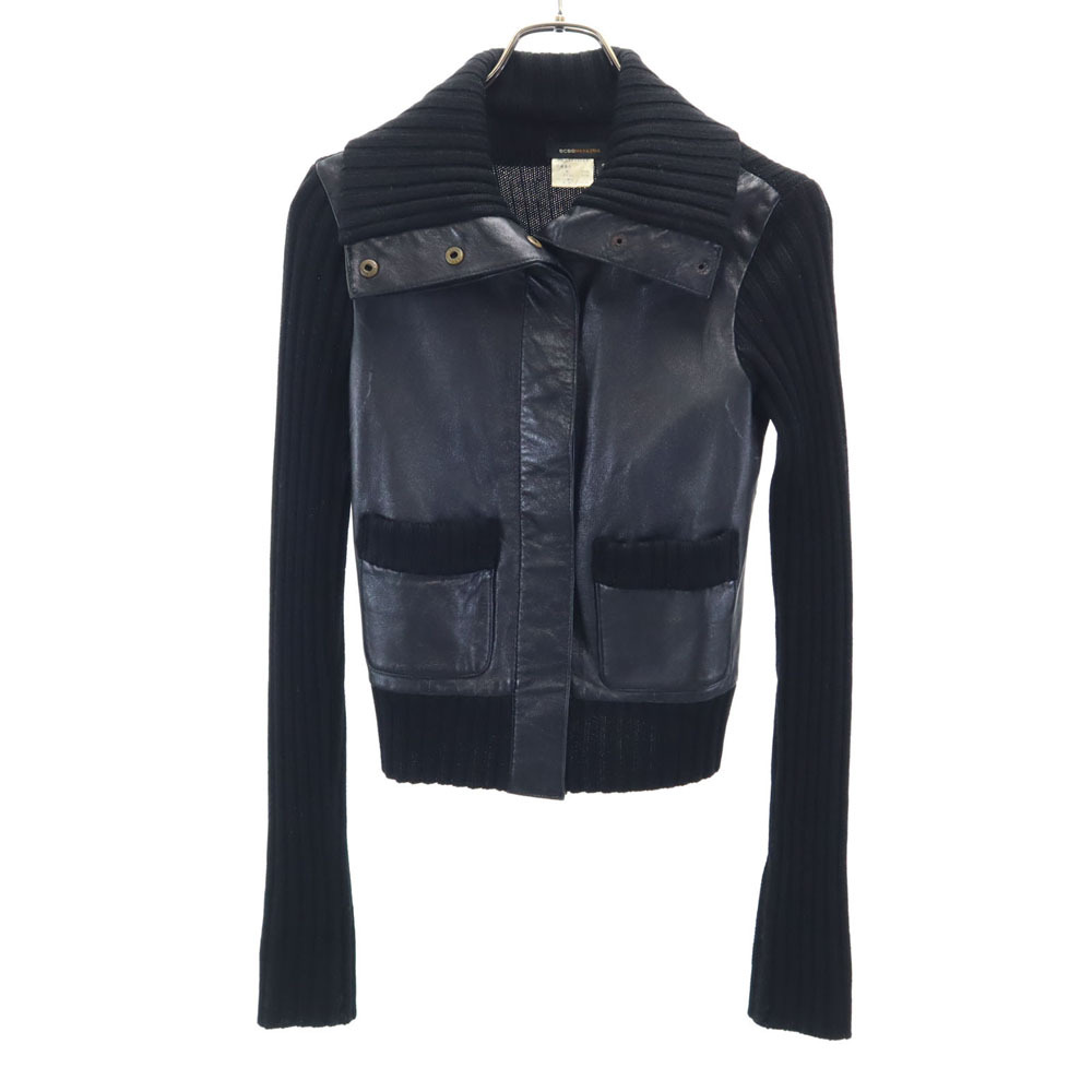 BCBGMAXAZRIA ビーシービージーマックスアズリア ウールブレンド ニット切替 シープスキン レザージャケット S 黒 レディース拍卖