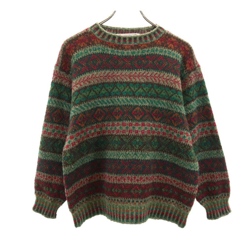 HAZEL SIMPSON ヘイゼル シンプソン 80s スコットランド製 ヴィンテージ フェアアイル柄 長袖 セーター グリーン系 ニット メンズ拍卖