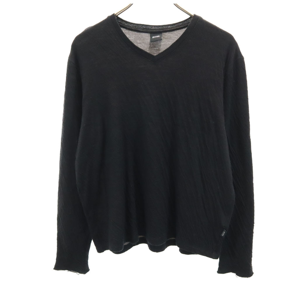 BOSS HUGO BOSS ボスヒューゴボス 長袖 Vネック カットソー S ブラック メンズ拍卖