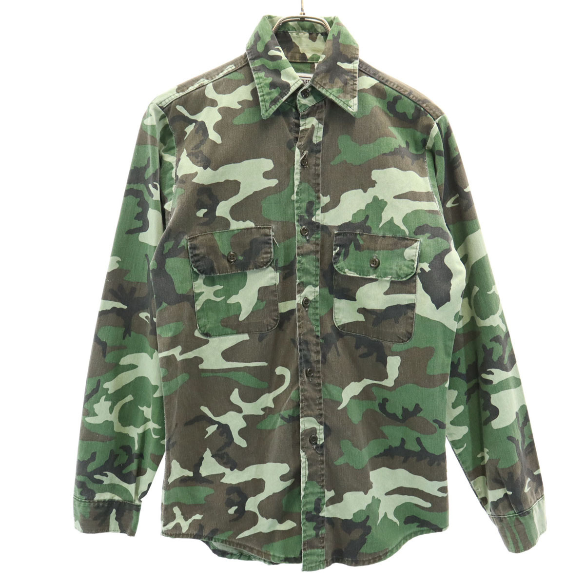 FIVE BROTHER ファイブブラザー 80s ヴィンテージ USA製 迷彩柄 長袖 ボタンダウンシャツ S カーキ メンズ拍卖