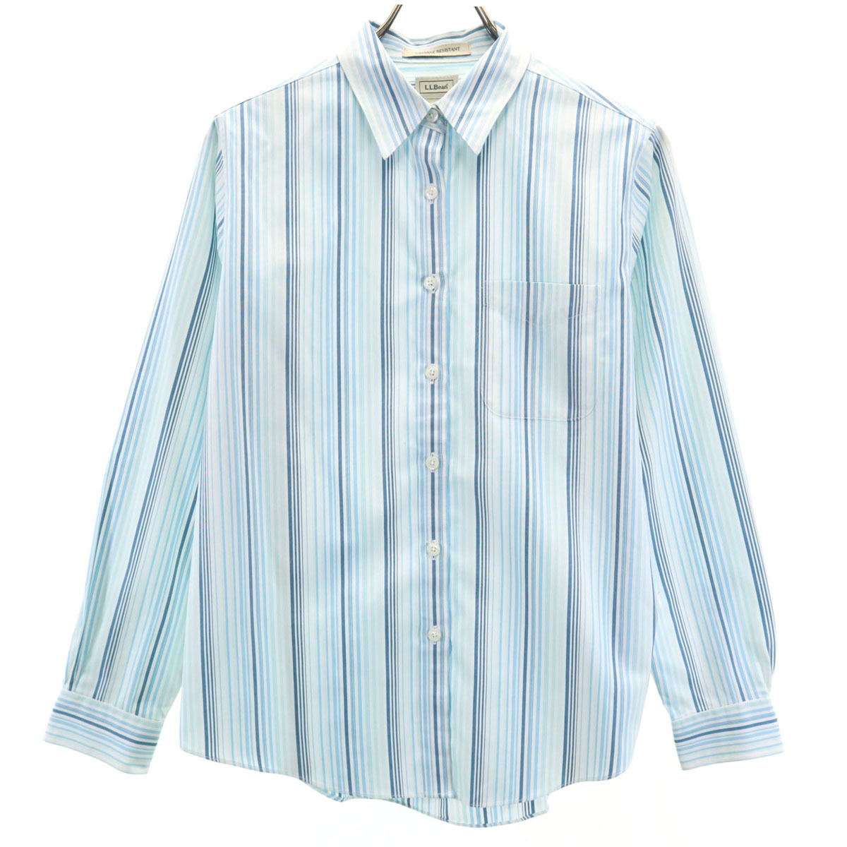 L.L.Bean エルエルビーン ストライプ柄 長袖 シャツ S ブルー系 アウトドア レディース拍卖