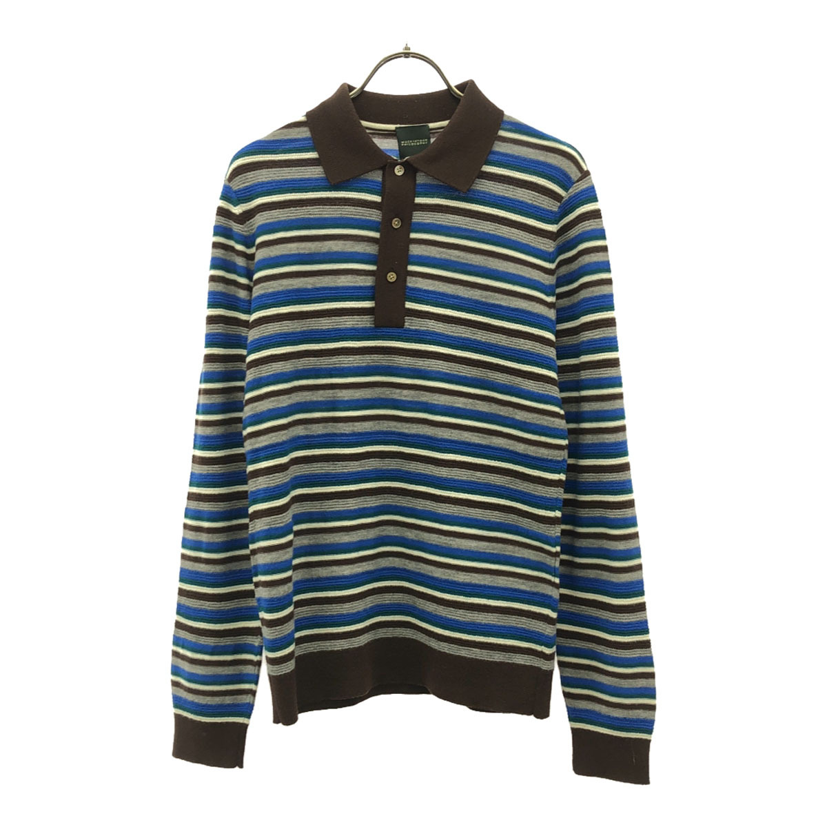 MACKINTOSH PHILOSOPHY マッキントッシュフィロソフィー 日本製 三陽商会 ウール100% ボーダー柄 長袖 ポロシャツ M ニット メンズ拍卖