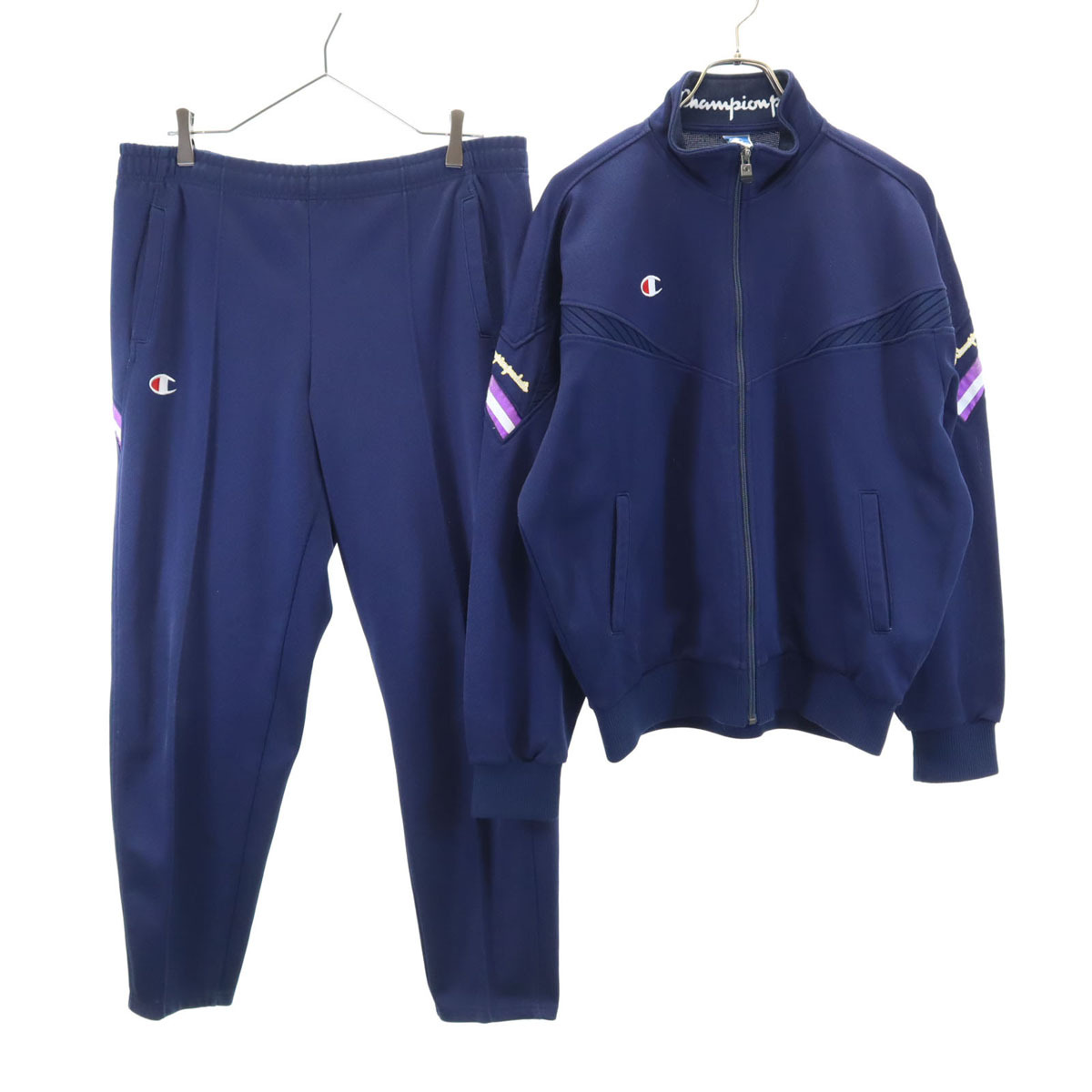 Champion チャンピオン 90s オールド 日本製 トラックジャケット 上下セットアップ O ネイビー ジャージ メンズ拍卖