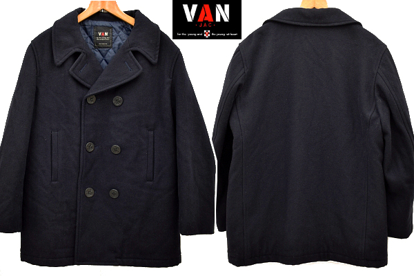 A-4866★VAN JAC ヴァン ヂャケット★当時物 ヴィンテージ ネイビー紺色 中綿キルティング メルトンウール イカリボタン Pピーコート M 拍卖