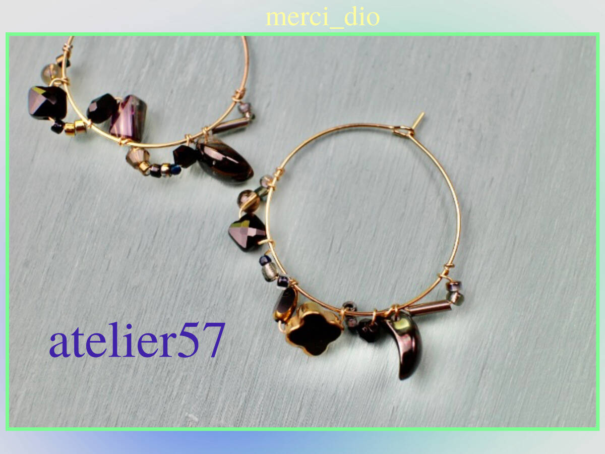 *atelier57* PARIS アンティークパーツ ブラックムーン ゴールドカラー ビッグ フープピアス フラワー 新品 未使用 トゥモローランド 拍卖