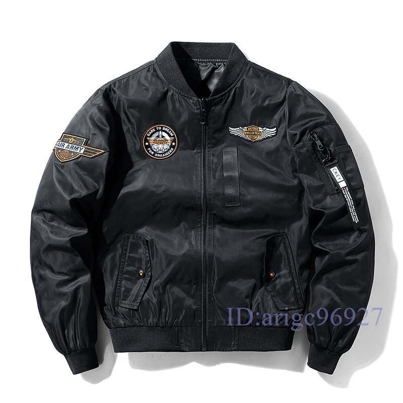 X627☆新品フライトジャケット メンズ ライダースジャケット ミリタリージャケット MA-1 スタジアム ジャンパー ブルゾン M~7XL ブラック拍卖