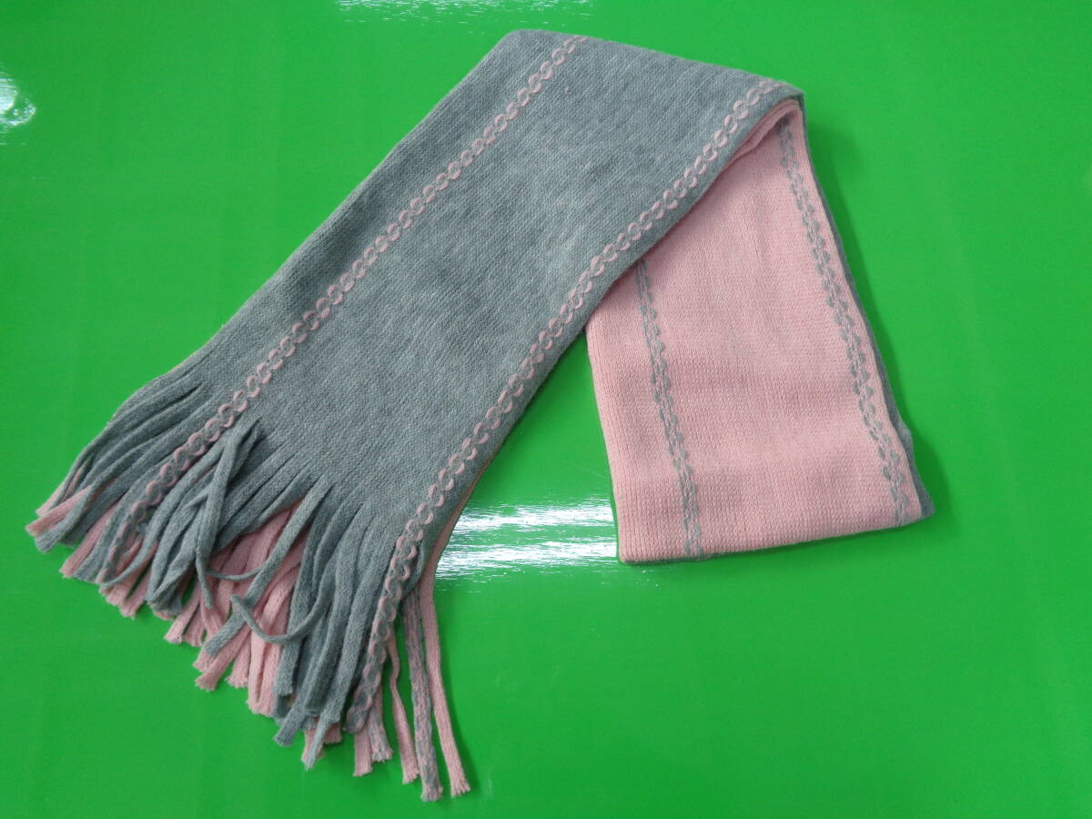 マフラー 毛糸 やわらかい (ピンク・グレー) 【A0065】拍卖