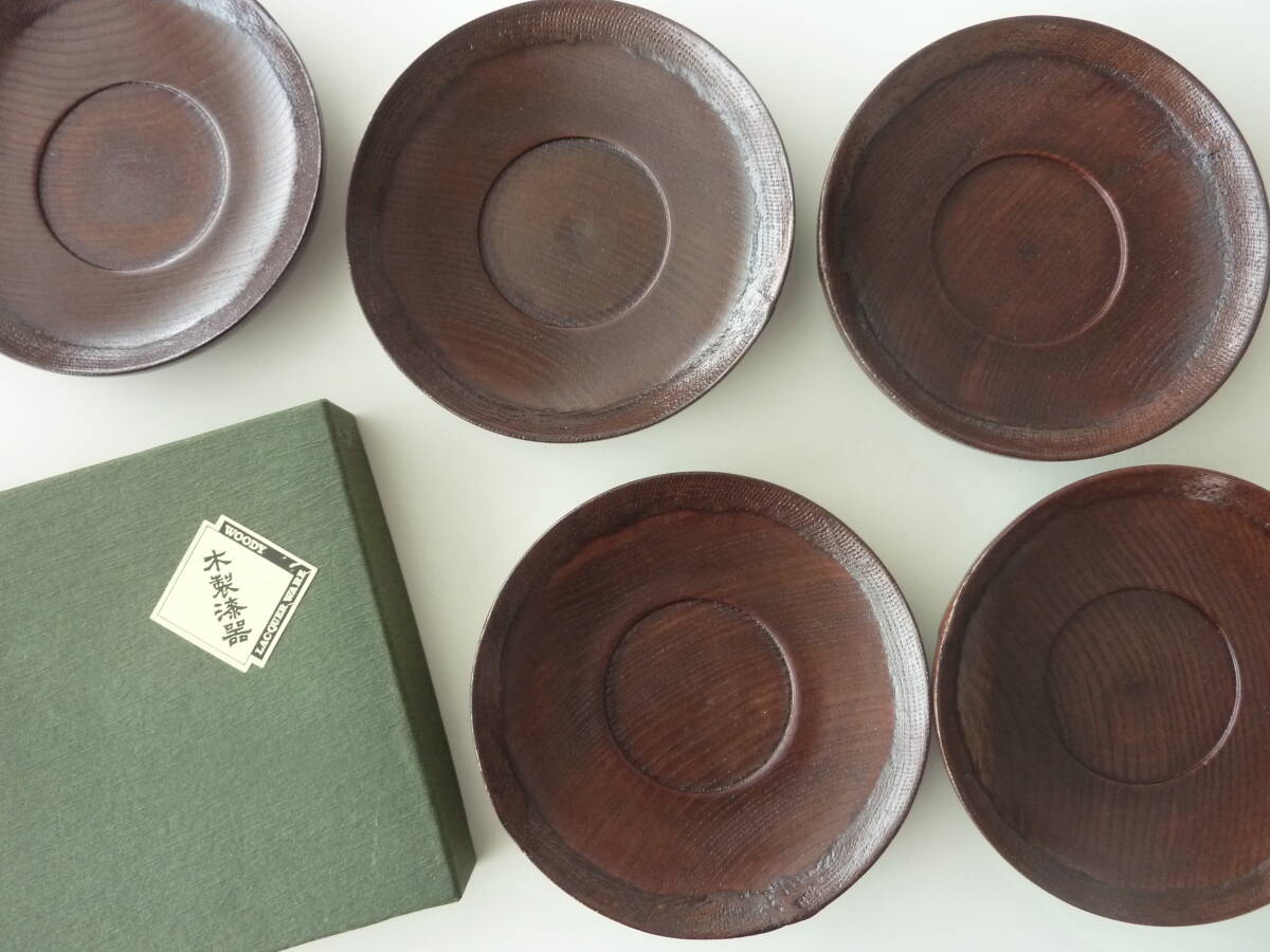 未使用 木製漆器 4.0 布張り茶托 5枚拍卖