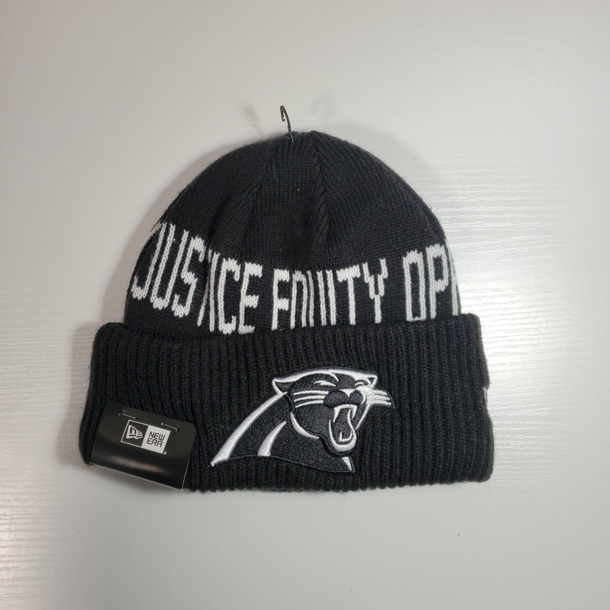 新品正規品 キャロライナ・パンサーズ ニットキャップ ニューエラ NFL 厚手 裏起毛 ニット帽 ビーニー 黒 カロライナ拍卖