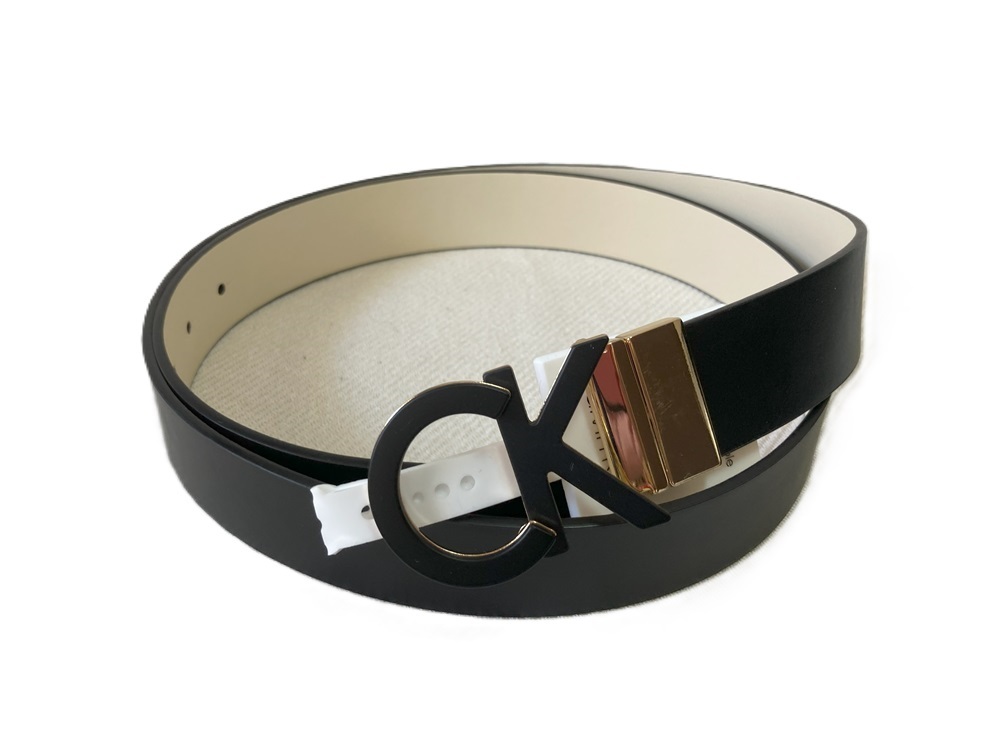 新品! カルバンクライン CKバックル リバーシブル ベルト 1X ブラック/アイボリー/ゴールドV 黒 Calvin Klein プレゼント 卒業式 入学式拍卖
