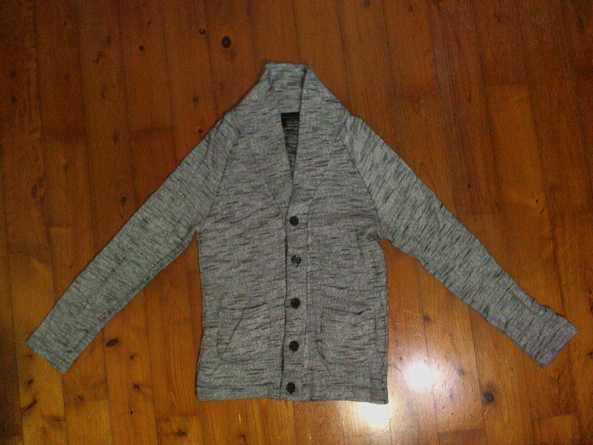 ☆ザラ【ZARA MAN】コットンニット ショールカラー カーディガン EUR/S USA/S MEX/38 ライトグレー系 白黒拍卖