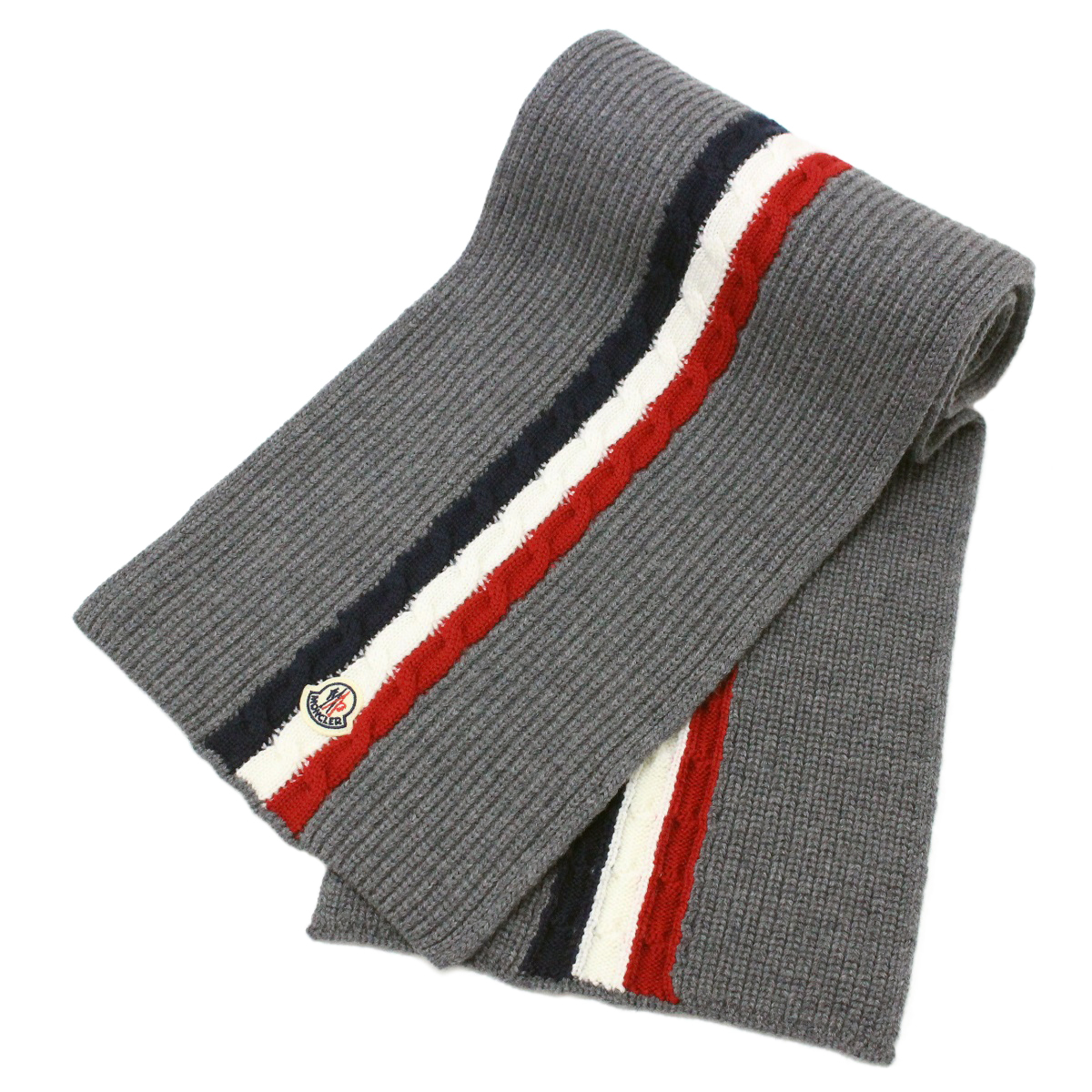 送料無料 158 MONCLER モンクレール 3C00011 M1131 グレー マフラー ストール トリコロール size M 拍卖