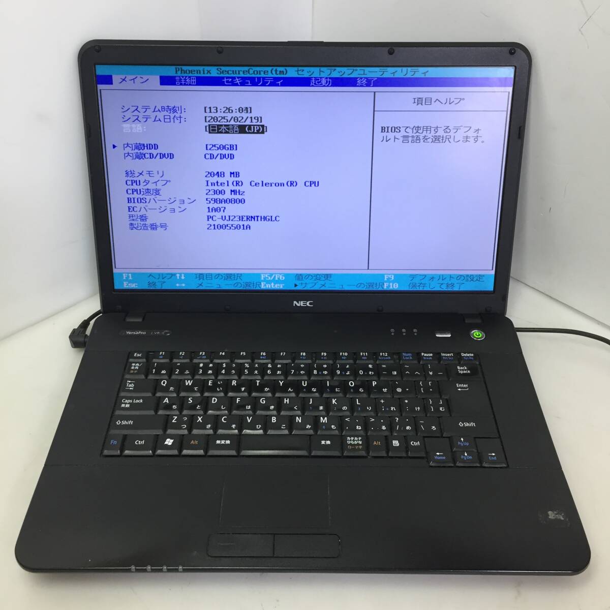 即決★NEC VersaPro J VR-C/VJ23ER-C/VJ23ERNTHGLC ノートPC Celeron 925 2.30GHz 2GB【BIOS確認/現状渡し】拍卖