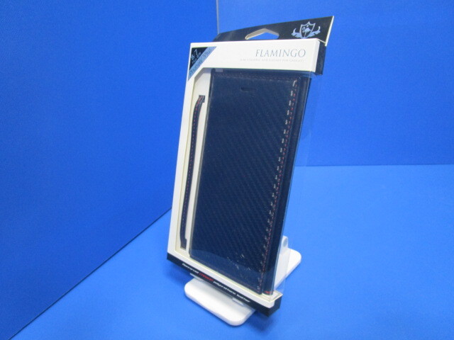 NATURAL design ナチュラルデザイン iPhone7Plus iPhone8Plus 手帳型 ケース FLAMINGO PUレザー調 ストラップ付 カーボン調 ブラック ★i拍卖