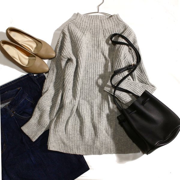 美品 B:MING by BEAMS ビームス ゆったり可愛い ボトルネック 厚手ニット セーター F 秋 冬 25A02拍卖