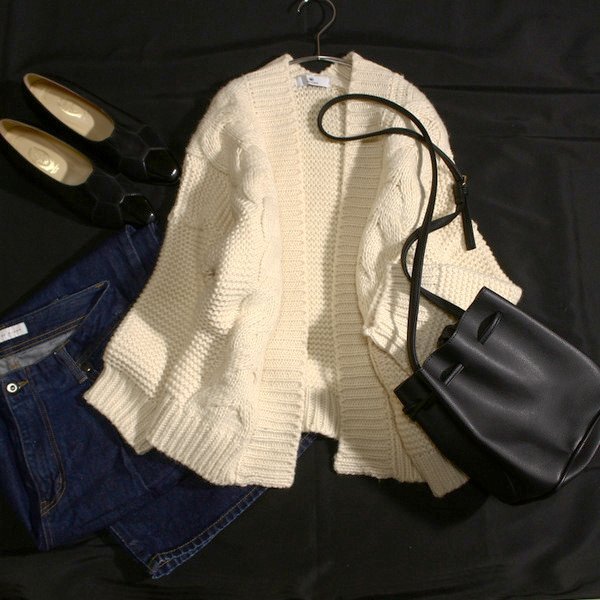 美品 アーバンリサーチ Sonny Label サニーレーベル 極厚ケーブル編み ノーボタン ニット カーディガン F 秋 冬 25B02拍卖