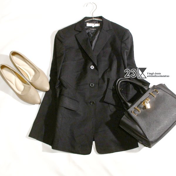 美品 オンワード樫山 23区 スーツ生地 ジャケット 32号 2XS 春 秋 合服 25C02拍卖