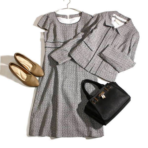 美品 EMMA JAMES エマジェイムス 綺麗め ライトツイード フォーマル ワンピース スーツ 9AR 入学式 卒業式 フォーマル 25C02拍卖