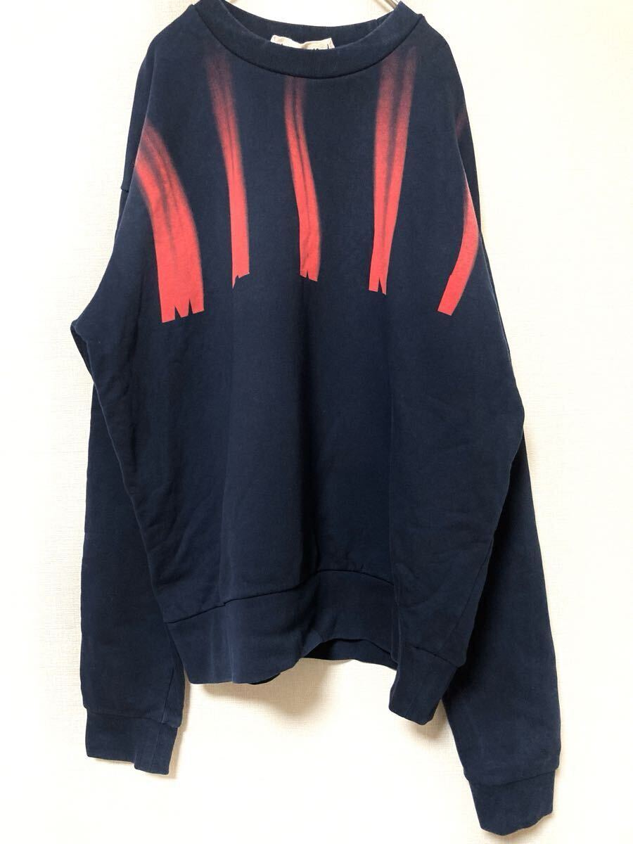 マルニ marni かすれ ロゴプリント スウェット トレーナー メンズ トップス 裏毛 ニット 長袖 ネイビー 52 クルーネック拍卖