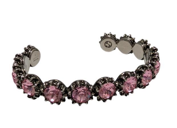 新品同様 グッチ バングル キャットヘッド ピンク ラインストーン 16 トーン ブレスレット アクセサリー GUCCI 【中古】拍卖