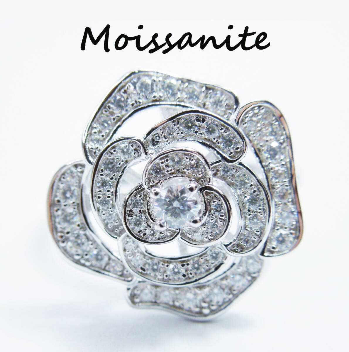 約12号弱 D モアサナイト ローズリング 合計1.5ctw 指輪 薔薇 ローズ フラワー 花 S925 シルバーリング 新品 未使用 約11.75号 リング拍卖