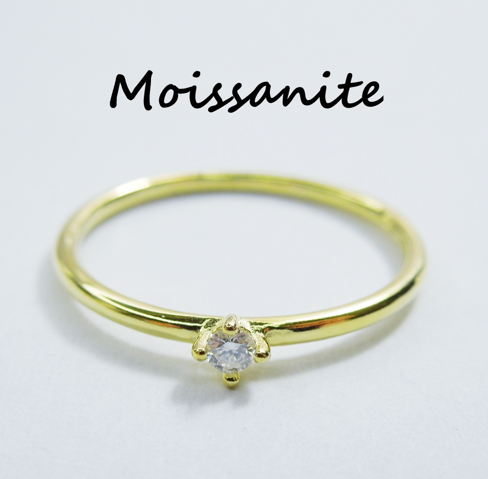 約9号 0.03ct モアサナイト リング シンプル 指輪 2mm ゴールド 3EX 新品 未使用 S925 シルバー 華奢 1粒 立て爪拍卖