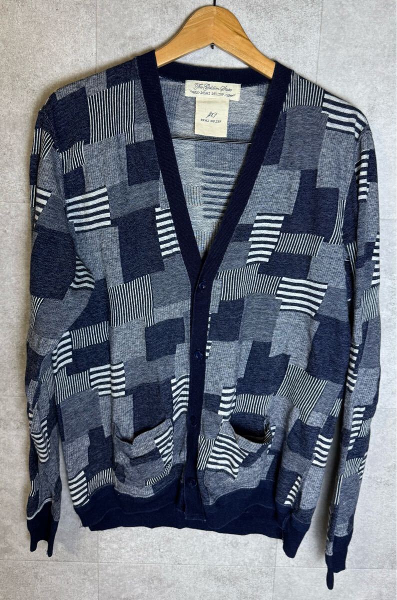 REMI RELIEF レミレリーフ パッチワーク風プリントカーディガン【M】インディゴ コットンニット 日本製拍卖