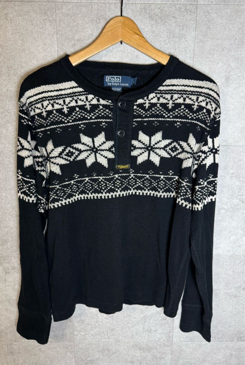 POLO RALPH LAUREN ヘンリーネックカットソー【L】黒 ノルディック 雪柄 ポロ ラルフ ローレン拍卖